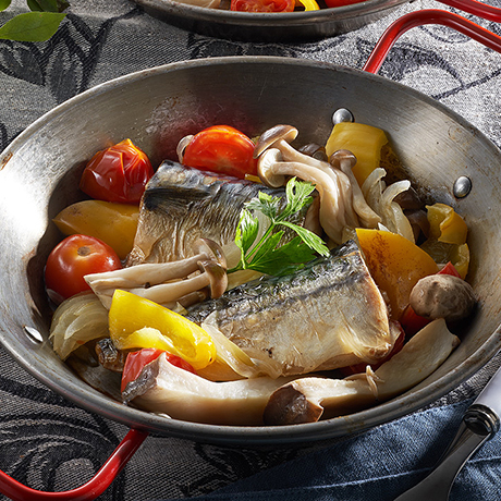 塩さばときのこのアクアパッツァ