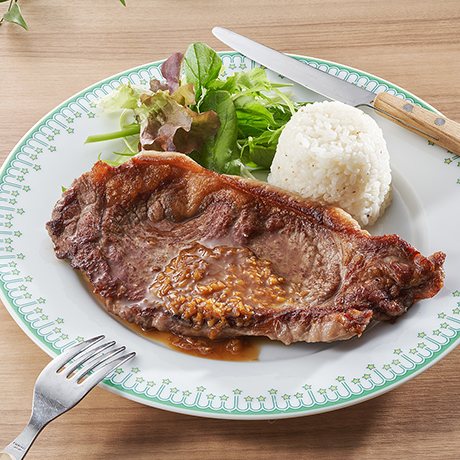 ガリバタ醤油ソースのステーキ