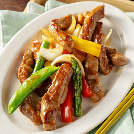 ステーキ肉と春野菜の中華炒め