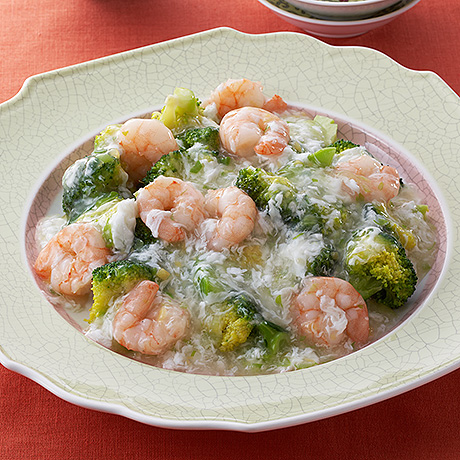 ブロッコリーのフワフワえびあんかけ