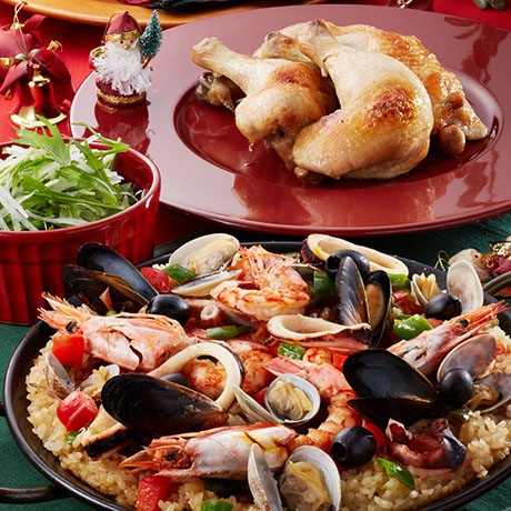 えびとムール貝のパエリア