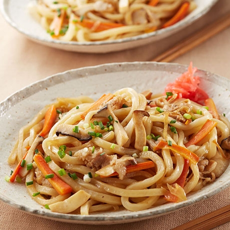 きのこと豚肉の焼きうどん