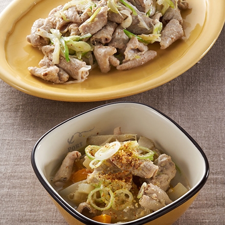 もつの塩麹焼きともつ味噌煮込み