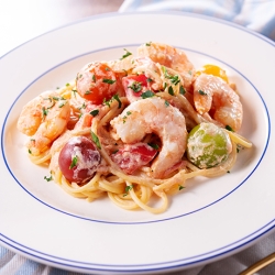 えびの豆乳トマトクリームパスタ