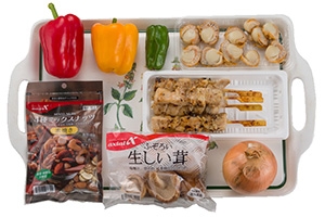 焼き鳥とほたての甘酢ナッツ炒め