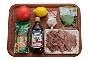 ローストビーフとトマトの冷製パスタ