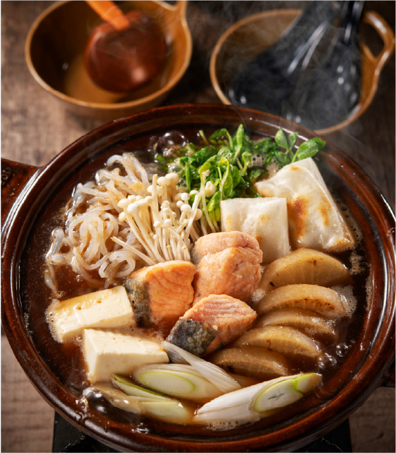 鮭と焼き大根の生姜醤油鍋